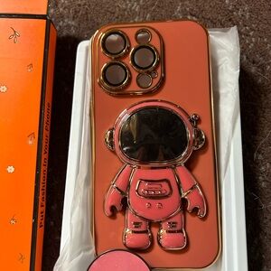 Stylish Orange Phone Case with Astronaut Design
